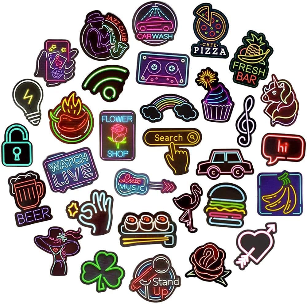 QTL Neon Stickers for Teens & Students Prizes, Waterproof Vinyl Party Favor Stickers, School Rewards, Water Bottle and Laptop, 50PCS - Colors B