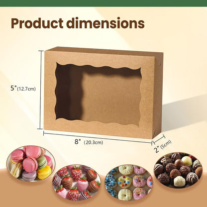 50 PCS 8x5x2 Inch Bakery Boxes with Window for Chocolate Covered Strawberries, Cookies, Cakesickle, Browines, Donut &More