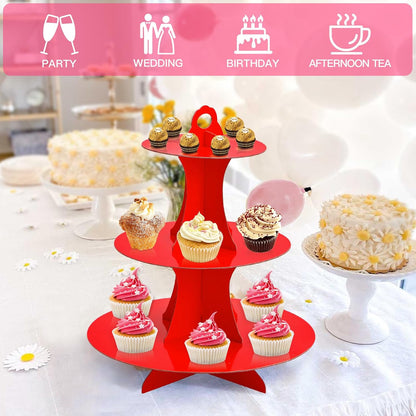 Soleebee 3-Tier Round Cupcake Stand, Cardboard Cupcake Tower, Dessert Cup Cake Stand Tower for Birthday Wedding Party Decoration, Cupcake Tier Stand 1 Set (Hot Pink)