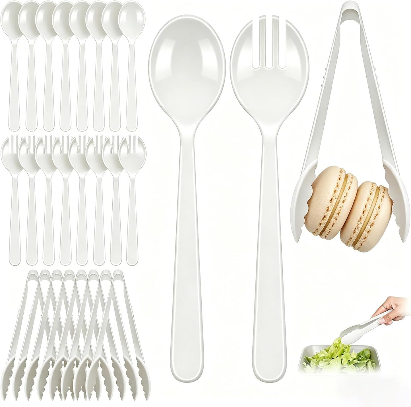 24 Pcs Black Plastic Serving Utensils Set - Heavy Duty Disposable Serving Spoons, Forks & Tongs (8 of Each) - BPA-Free Catering Supplies for Buffets, Parties, Weddings & Events (9 Inch)