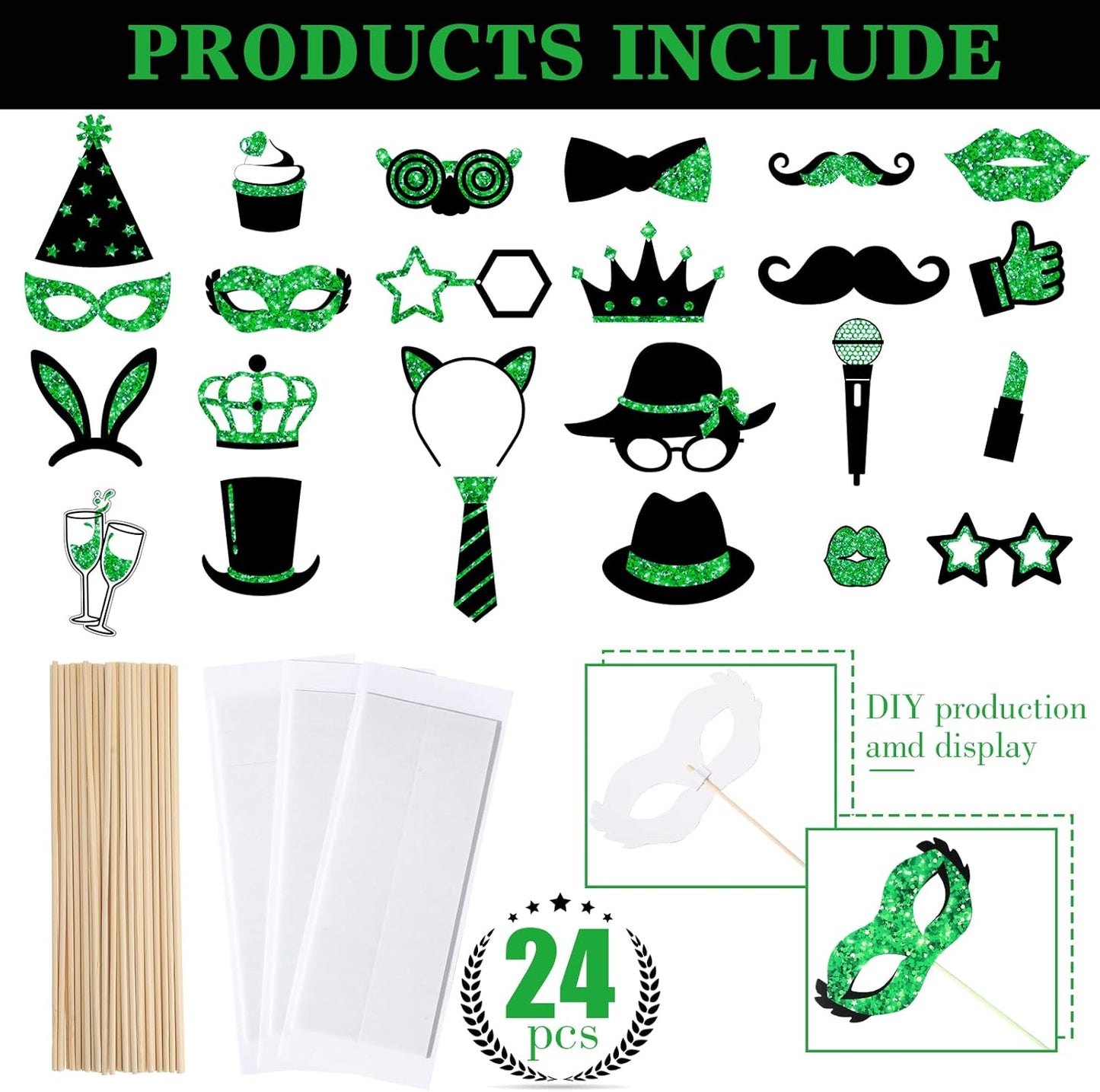 Zonon 24 Pcs Funny Photo Booth Props Class of 2026 Graduation Birthday Wedding Family Class Reunion Prom Disco Party Celebration Decoration Supplies Mix of Hats, Lipstick, Tie(Blue and Black)