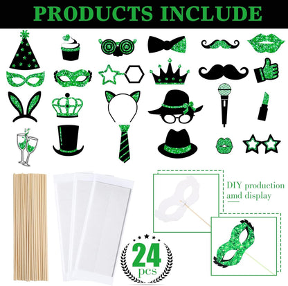 Zonon 24 Pcs Funny Photo Booth Props Class of 2026 Graduation Birthday Wedding Family Class Reunion Prom Disco Party Celebration Decoration Supplies Mix of Hats, Lipstick, Tie(Blue and Black)