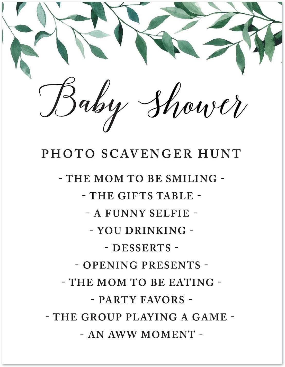 Andaz Press Wedding Party Signs, Natural Greenery Green Leaves, 8.5x11-inch, Bridal Shower Scavenger Hunt, 1-Pack - Colors B