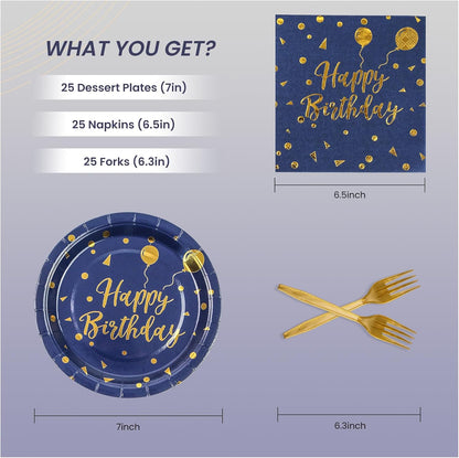 75PCS Paper Plates and Napkins Set - White and Gold Dot Disposable Party Dinnerware Includes Paper Plates, Napkins, Forks Decorations for 2026 New Year, Birthday, Wedding and Holiday, Serves 25
