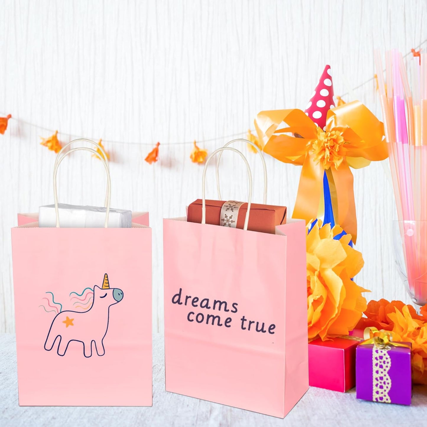 BLEWINDZ 32 Pieces Gift Bags with 32 Tissues, 8 Colors Party Favor Bags with Handles, Rainbow Gift Bag for Wedding, Birthday, Party Supplies and Gifts