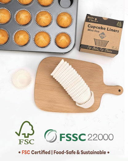 Bake Choice Non-Stick 400pcs Mini Cupcake Liners for Baking, Natural parchment muffin liners for Mini Muffin Pan, Cupcake Pan, Food Grade, Non Stick, Greaseproof