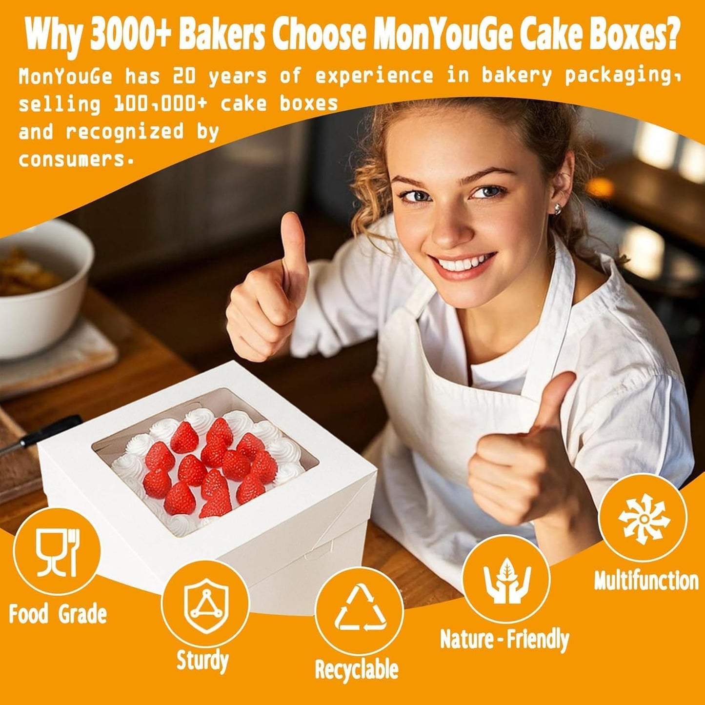 12x12x12 Inches Cake Boxes with Cake Boards, 3 Pack Premium Tall Cheesecake Boxes with Display Window for Christmas, Birthday, Wedding