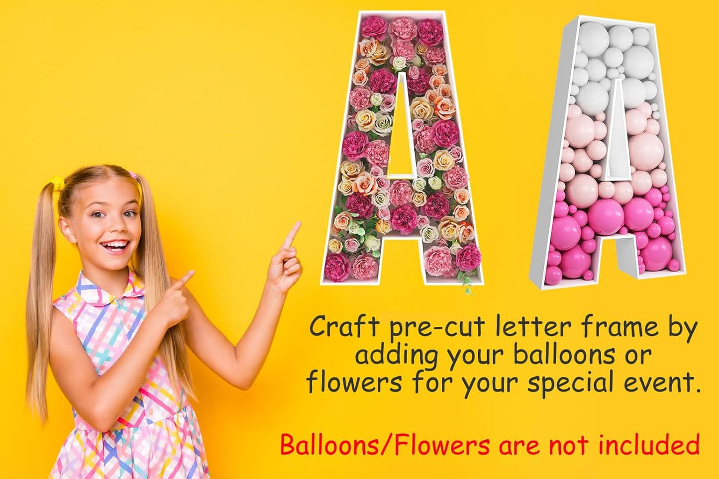JW Passion - Premium Quality Made 3FT Tall Mosaic Balloon Frame Big Marquee Light Up Letters DIY Kit for Birthday Party Wedding Backdrop Decor Letter A Pre-Cut Foam Board