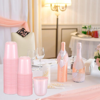 Ziliny 50 Pcs Disposable Stemless Glasses 12oz Crystal Plastic Wine Glasses Clear Classic Pet Cup for Meeting Weddings Birthdays Cocktail Christmas Party Supplies (Pink)