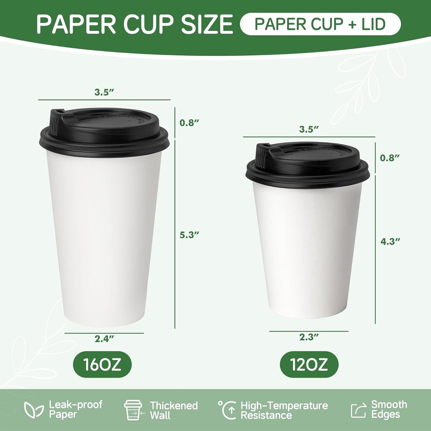 Coffee Cups 16 oz 200 Pack, Disposable Paper Cups for Hot Beverage Drinking, White Hot Cups Suitable for Party, Picnic, Travel, and Events