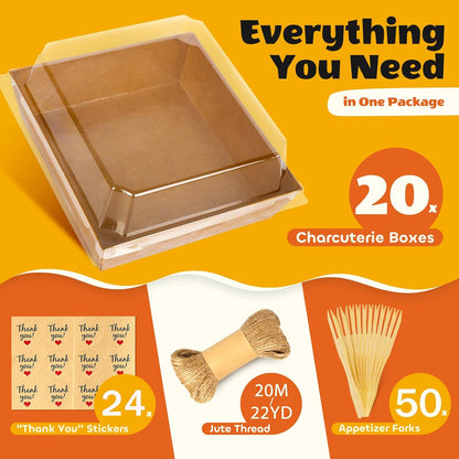 20Pcs Small Charcuterie Boxes with Clear Lids - Paper Mini Charcuterie Boxes To Go, Disposable Food Container with Lid, Dessert Boxes for Sandwich, Cookie, Sushi, Cake Slice, and Strawberries
