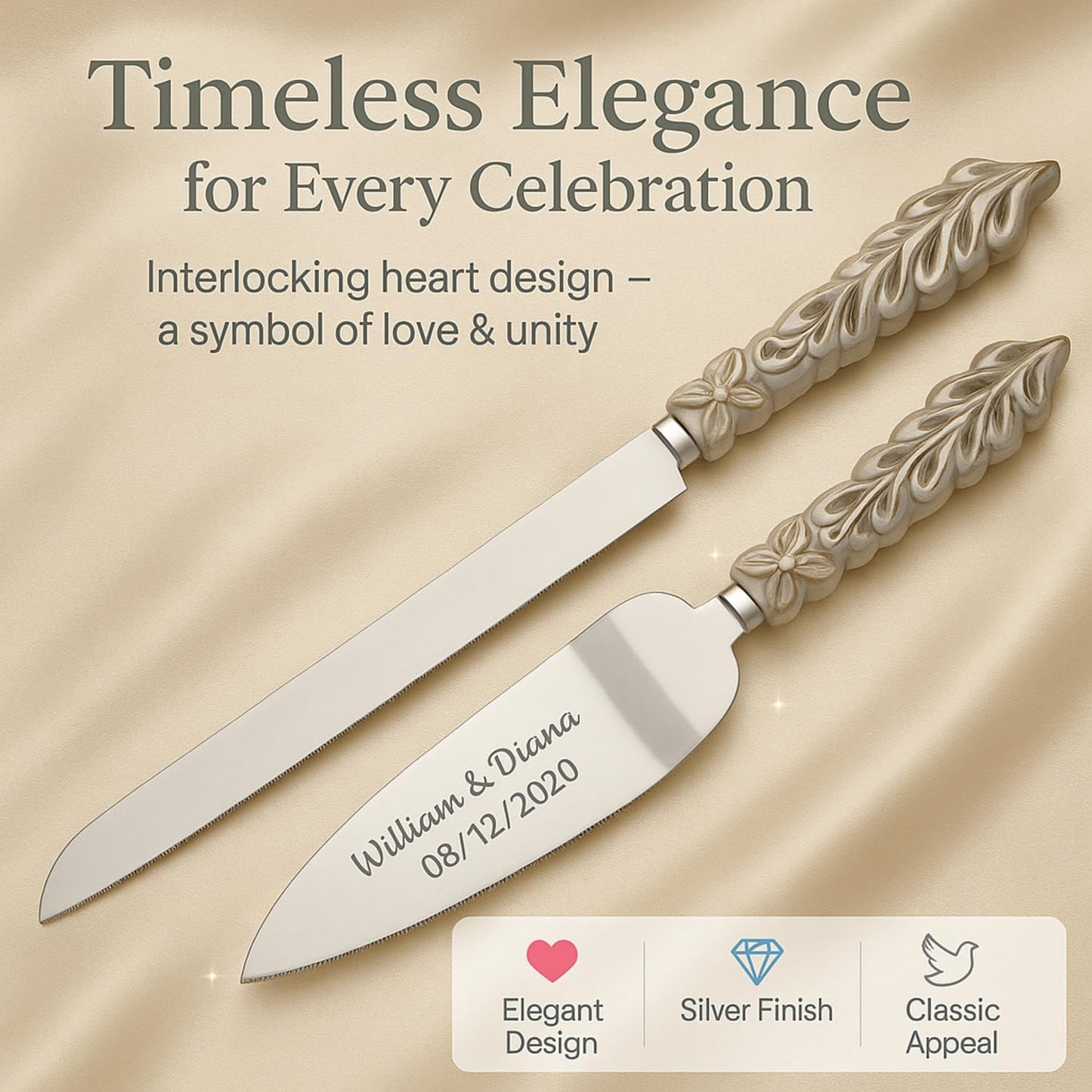 GIFTS INFINITY Personalized Wedding Cake Knife and Server Set with Engraving – Cake Cutting Utensil Set, Keepsake Gift for Wedding, Anniversary, Reception, Birthday & Other Occasions (CH-101WB)