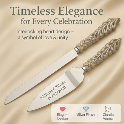 GIFTS INFINITY Personalized Wedding Cake Knife and Server Set with Engraving – Cake Cutting Utensil Set, Keepsake Gift for Wedding, Anniversary, Reception, Birthday & Other Occasions (CH-101WB)