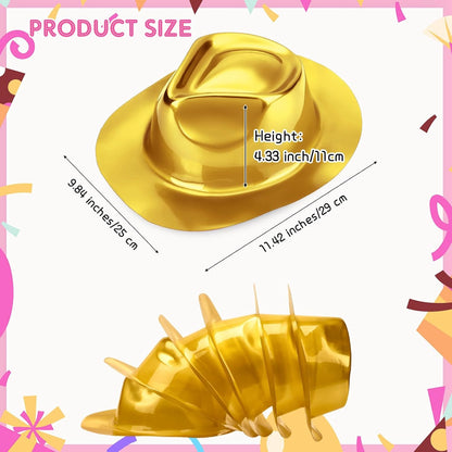 Handepo 48 Pcs Hats Party Metallic Colors Plastic Crazy Hats for Adults Cowboy Bulk Party Supplies Dress Costume Photo