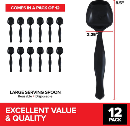 24 Count Disposable Black Plastic Serving Spoons for Catering, Weddings, Holidays and More - Large Plastic Buffet Spoons for Parties, Stock Your Home