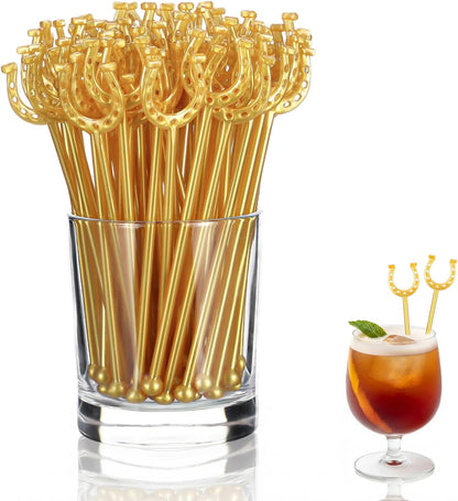 6 Inch Derby Drink Plastic Stirrers Swizzle Sticks for Cocktails Coffee Reusable U Shaped Horseshoe Drink Stirrers for Coffee Beverage Party Bar Weddings Events(Gold,30 Pcs)