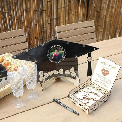 Fonder Mols 2026 Graduation Guest Book Alternative Black, Sign Book Keepsake Memory Frame for Graduation Decorations Class of 2026, Unique Graduation Gifts for Her Him (Shabby Chic, Black)