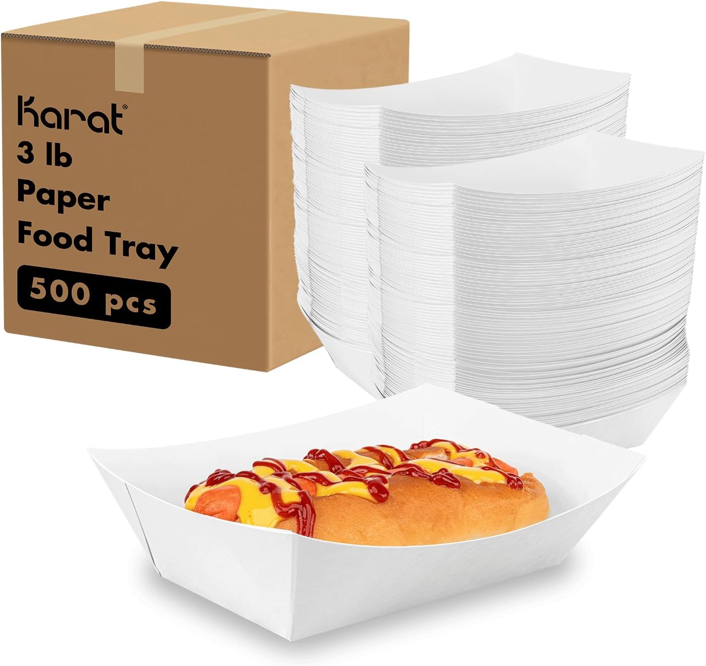 Karat Paper Food Trays Disposable [2 LB - 1,000 ct] Sturdy Food Boats, Leak Resistant | Ideal for Snacks, Nachos and Finger Foods