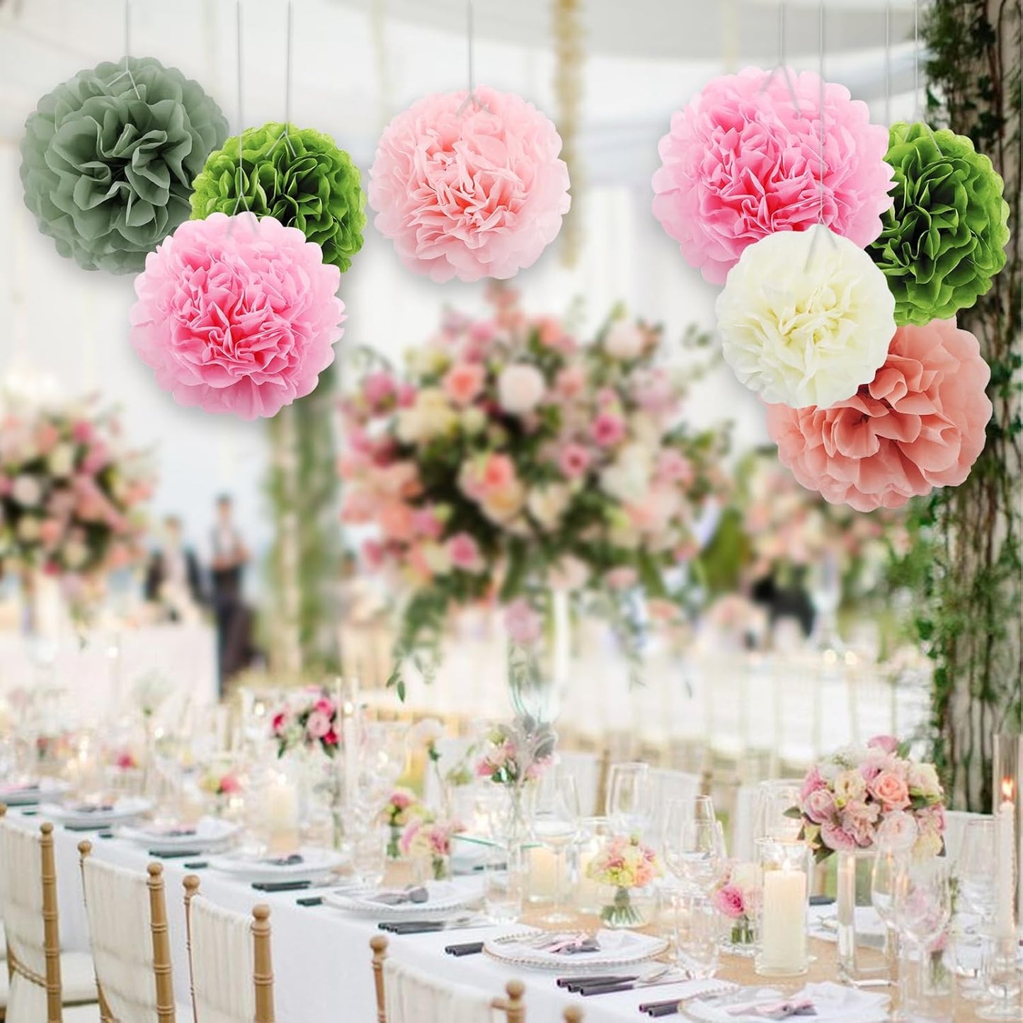 BEISHIDA Hot Pink Tissue Hanging Paper Flowers Ball Decorations Set for Mother's Day Birthday Valentine's Day Anniversary Bridal Baby Shower Wedding Backdrops Home Outdoor Party Supplies(13 Packs)