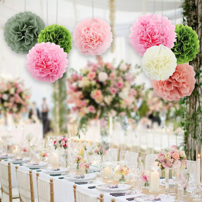 BEISHIDA Hot Pink Tissue Hanging Paper Flowers Ball Decorations Set for Mother's Day Birthday Valentine's Day Anniversary Bridal Baby Shower Wedding Backdrops Home Outdoor Party Supplies(13 Packs)