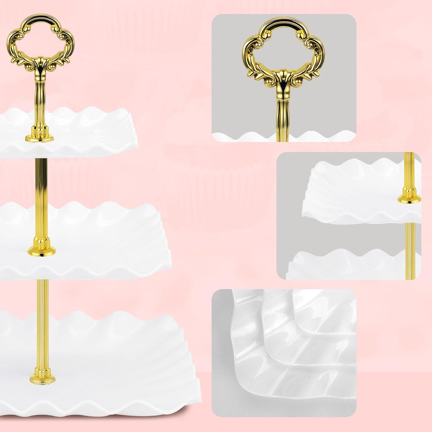 NWK 5 Piece Cake Stand Set with 2 x Large 3-Tier Cupcake Stands, 3 x Appetizer Trays, for Wedding Birthday Baby Shower Tea Party Decorations (White)