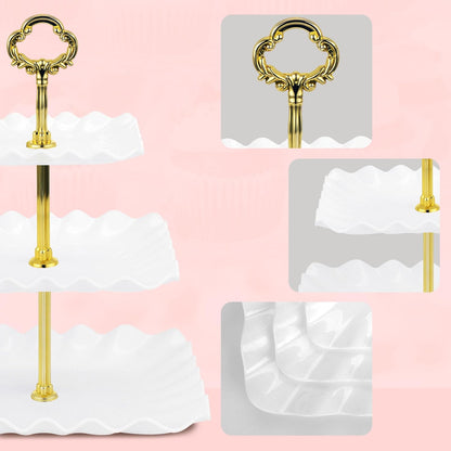 NWK 5 Piece Cake Stand Set with 2 x Large 3-Tier Cupcake Stands, 3 x Appetizer Trays, for Wedding Birthday Baby Shower Tea Party Decorations (White)