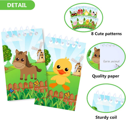 Clabby 24 Pcs Farm Animal Mini Notepad Farm Animal Party Favors for Kids Chick Pocket Journal Notebook Small Barnyard Spiral Notebook Bulk for Summer Birthday Party Decor School Student(Cute Style)