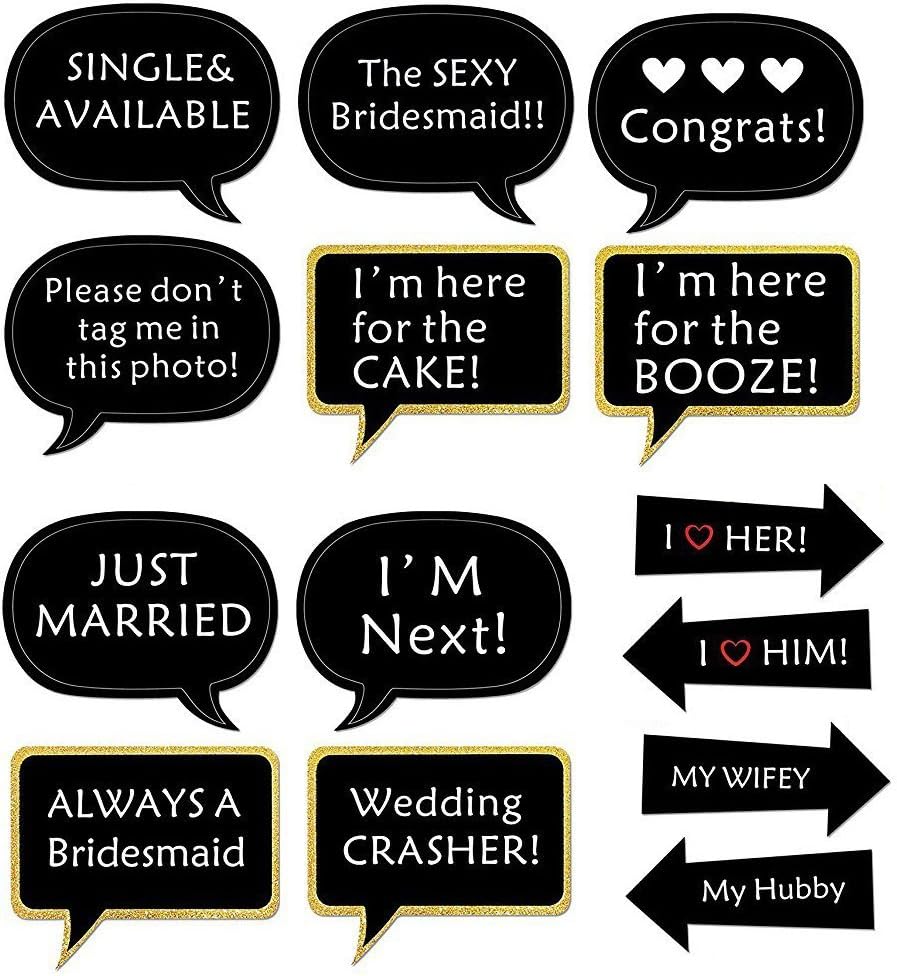 Kotbs 52pcs Wedding Photo Booth Props, Bachelorette Party Photo Booth Prop Kit for Bridal Shower, Engagement and Valentines Party, Photobooth Props Wedding Party Supplies
