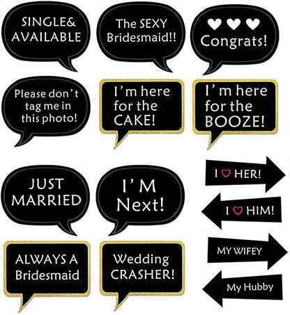 Kotbs 52pcs Wedding Photo Booth Props, Bachelorette Party Photo Booth Prop Kit for Bridal Shower, Engagement and Valentines Party, Photobooth Props Wedding Party Supplies