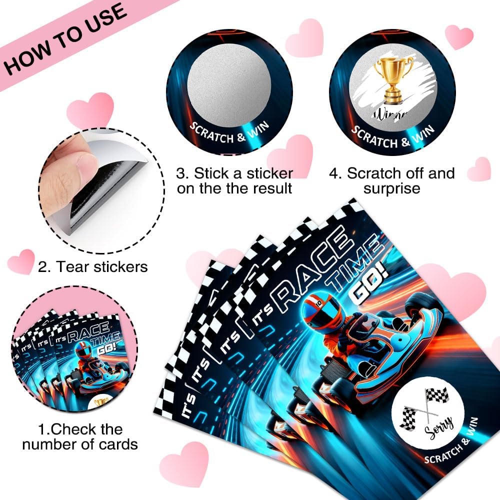 50 Pcs It's Race Time Go Scratch off Game Cards, Funny Racing Party Scratch Cards, Karting Theme Birthday for Teens Adults, Racing Lottery Prize Raffle Tickets, Birthday Game Supplies