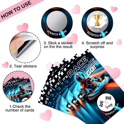 50 Pcs It's Race Time Go Scratch off Game Cards, Funny Racing Party Scratch Cards, Karting Theme Birthday for Teens Adults, Racing Lottery Prize Raffle Tickets, Birthday Game Supplies