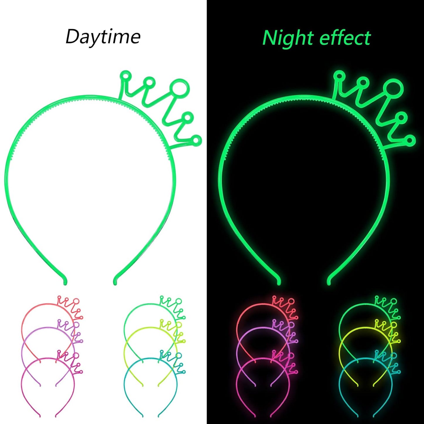 ZIRICHER 6 Colors Glow in the Dark Headbands, Plastic Light Up Hair Band Crowns Luminous Headband For Girls Party Headbands
