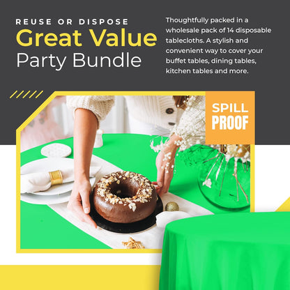 14 Pack Black 54 x 108 in. Rectangle Disposable Plastic Tablecloths - Smooth Decorative Covers for Parties, Weddings