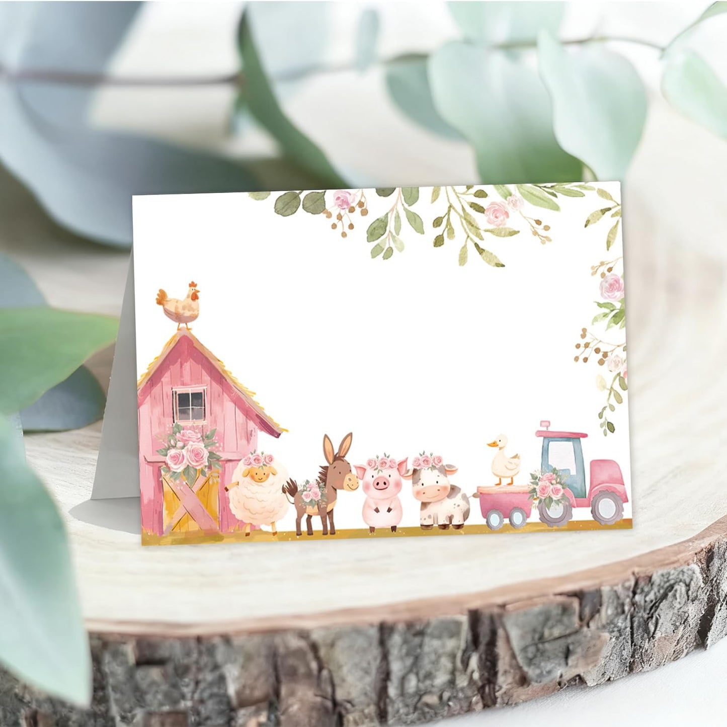 24 Pcs Farm Animals Place Cards, Barn Animals Themed Buffet Food Labels and Tent Name Cards for Baby Shower and Birthday Party Table Setting Decorations Supplies (Red)