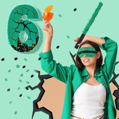Poen Large Green Turtle Piñata Party Decoration Supplies Number 4 5 6 7 Piñata with Blindfold Stick and Confetti for Turtle Theme Birthday Party Baby Shower Photo Props Decoration(Number 7)