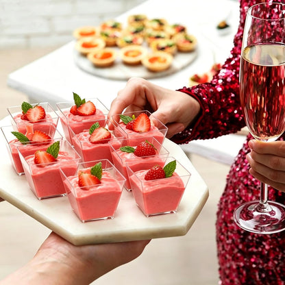Zezzxu 3 oz Square Mini Dessert Cups with Spoons - 50 Pack Plastic Pudding & Parfait Cups Party Dessert Shooters for Serving Trifle Mousse Cake Appetizers