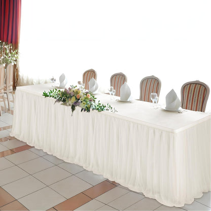 72inch Champagne Gold Tulle Table Skirts for Rectangle Round Tables, Gold Grim Ruffle Tulle Tutu Cloth Table Skirt 6ft for Wedding Birthday Party Cake Dessert Decor(No Top Cover)