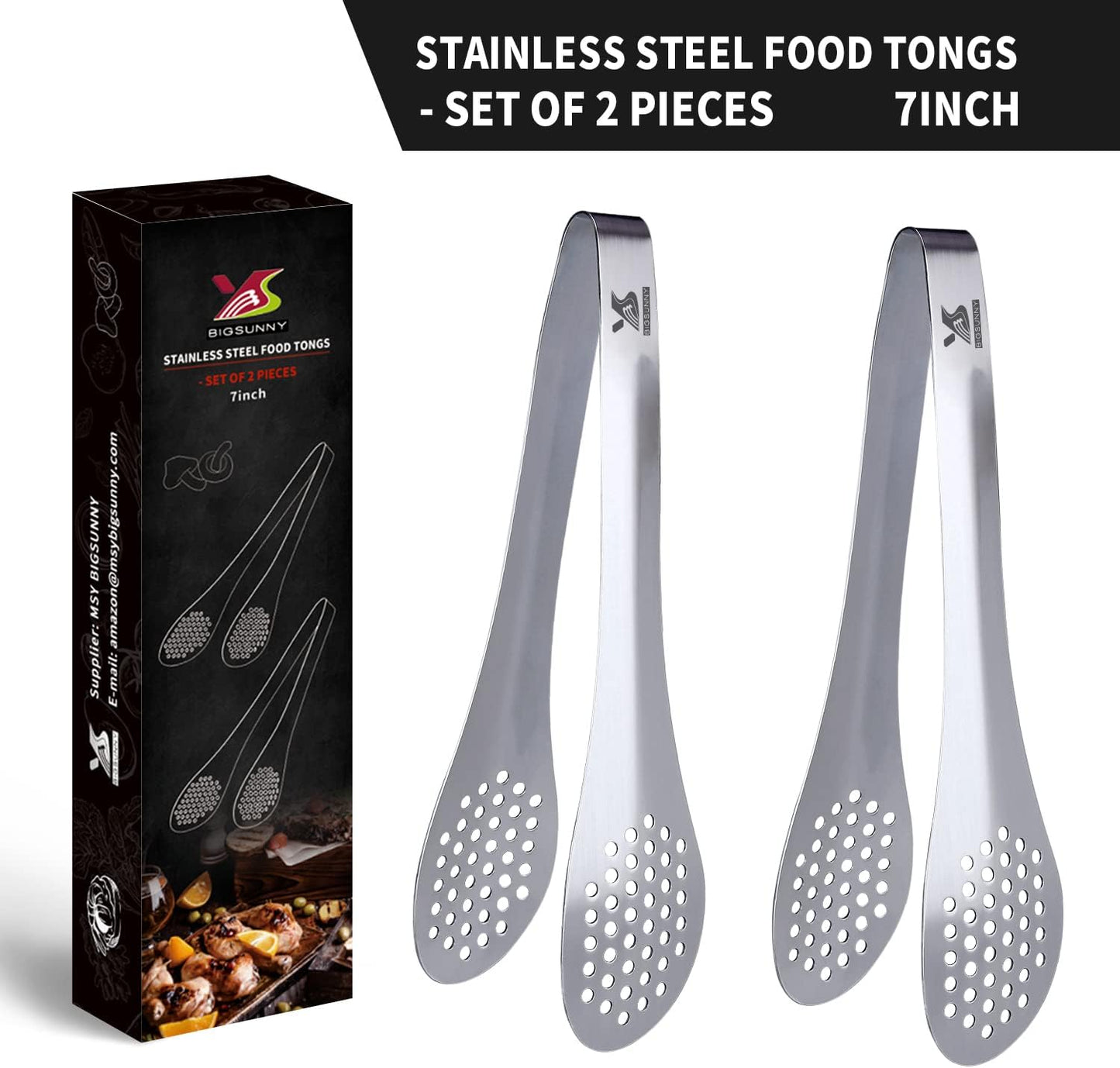 MSY BIGSUNNY 9 inch Buffet Tongs, Set of 2 Stainless Steel Food Serving Tongs