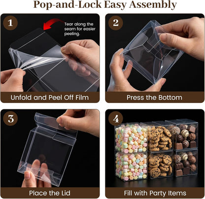 VGOODALL 100 Pcs Clear Favor Boxes, 2x2x2 Inch Small Transparent Cube Gift Boxes for Candy, Macarons, Jewelry, Wedding, Birthday, Baby Shower Party Favors