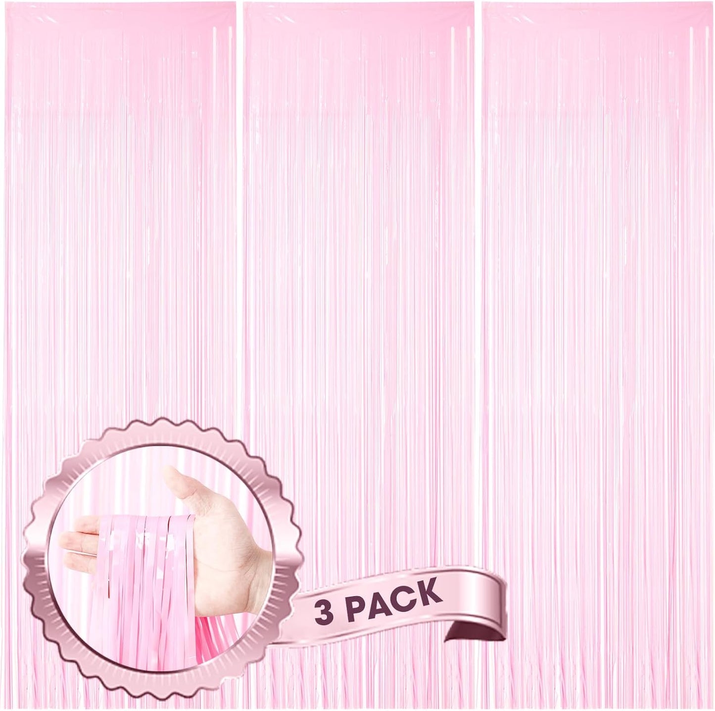 Voircoloria 3 Pack 3.3x8.2 Feet Gold Foil Fringe Backdrop Curtains, Tinsel Streamers, Fringe Backdrop for 2025 New Years Eve, Graduation, Birthday, Baby Shower, Gender Reveal, Disco Party - Colors B