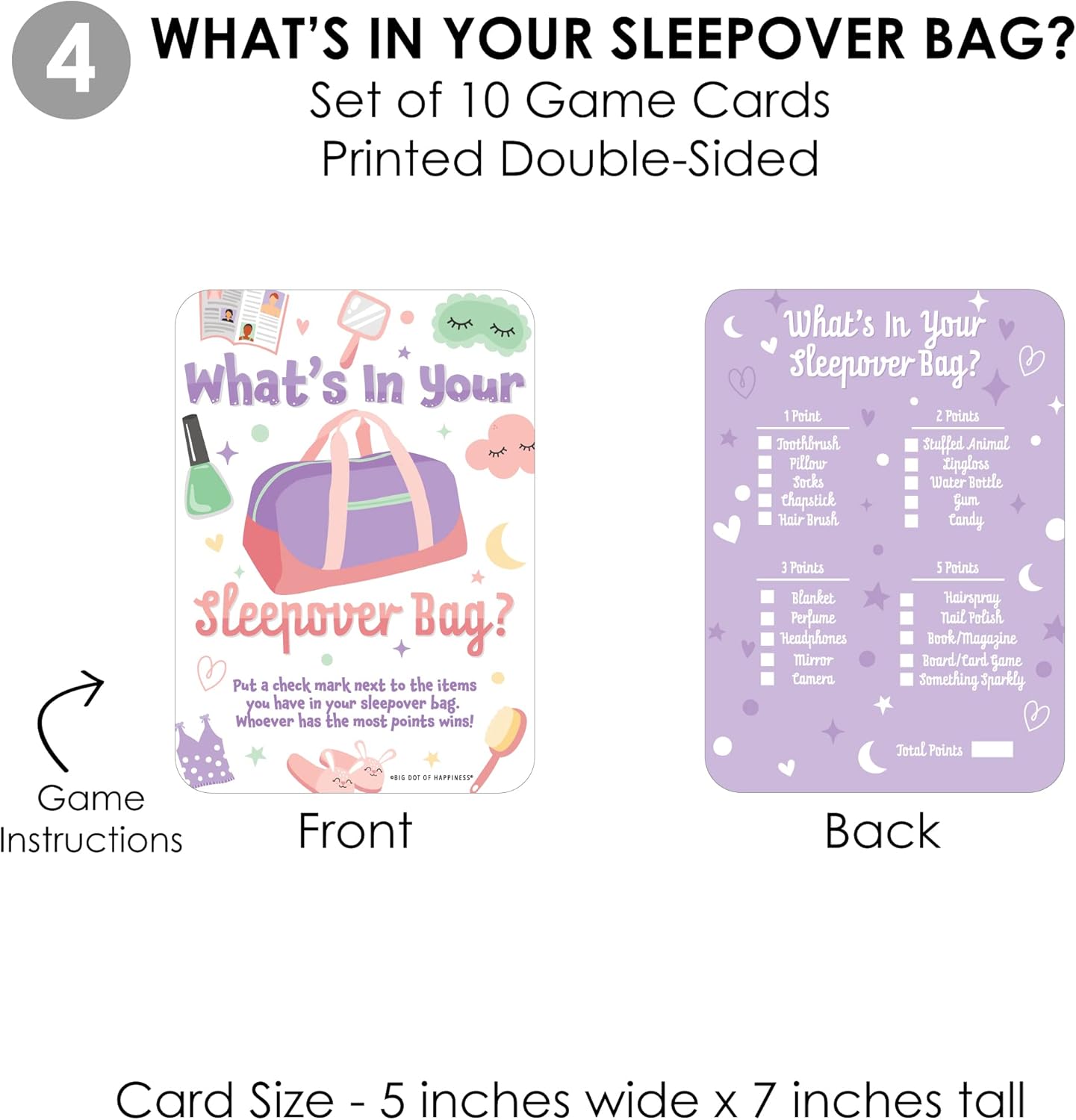 Big Dot of Happiness Pajama Slumber Party - Sleepover Activities & Games for 4 Girls, Birthday Party Group Games, Gamerific Bundle for Kids Parties - 10 Cards