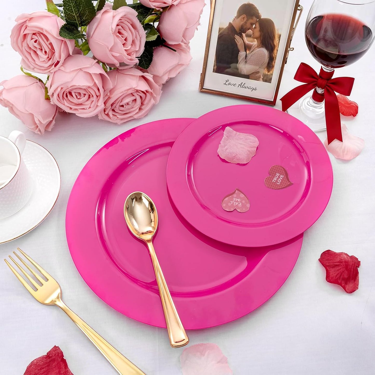 FLOWERCAT 60PCS White Plastic Plates - Heavy Duty White Disposable Plates for Mother's Day/Birthday Party/Wedding -serve for 30 guests Include 30PCS 10.25" & 30PCS 7.5" Plates for Party