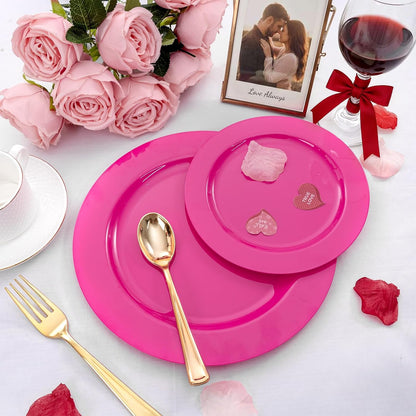 FLOWERCAT 60PCS White Plastic Plates - Heavy Duty White Disposable Plates for Mother's Day/Birthday Party/Wedding -serve for 30 guests Include 30PCS 10.25" & 30PCS 7.5" Plates for Party
