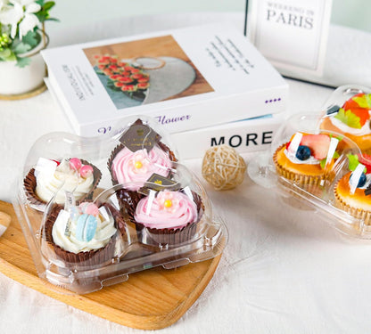 NPLUX 4 Compartment Cupcake Containers 20 Pack Cupcake Holder with Connected Airtight Lid Cupcake Boxes for 80 Cupcakes Muffins, BPA Free, Standard Size