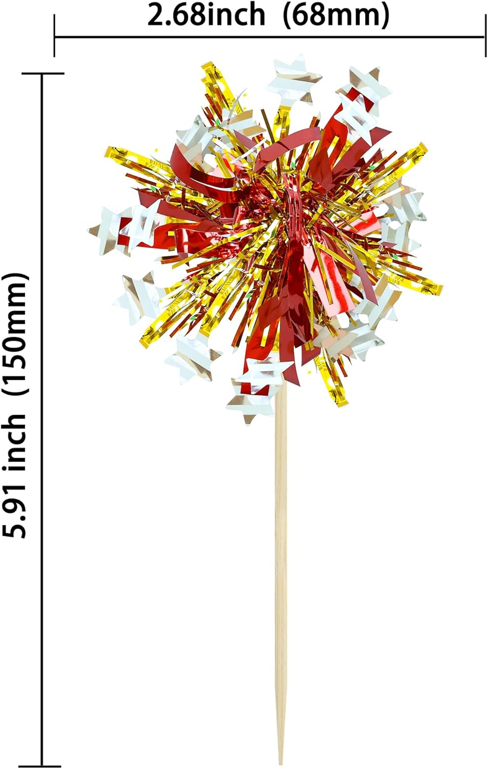 Ephlyn 30Pcs Foil Firework Cupcake Toppers Sparkle Tinsel Cupcake Picks Drink Stirrers Cocktail Food Fruit Toothpicks for Baby Shower Graduation Party Supplies White
