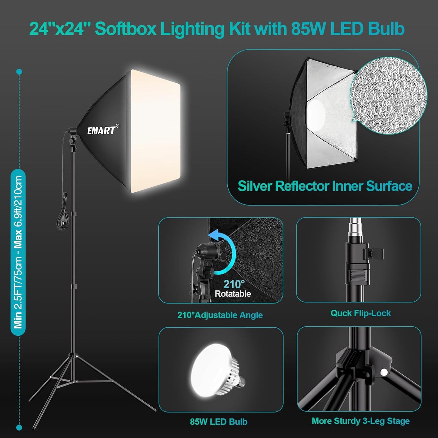 EMART 8.5 x 10 ft Backdrop Support System, Professional Photography Lighting Kit with 5500K 50W LED, 6 * 9ft Backdrop *3, Reflector,Umbrellas&Softbox Lighting Kit for Studio, Portrait, Video Shooting