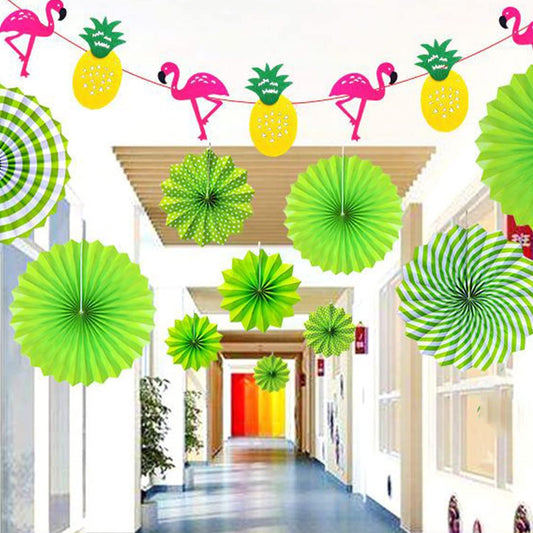 LRCXL 12PCS Party Hanging Paper Fans Set, Fiesta Round Pattern Paper Garlands Decoration Party Supplies for New Year Baby Shower Birthday Wedding Graduation Events Accessories(Yellow)