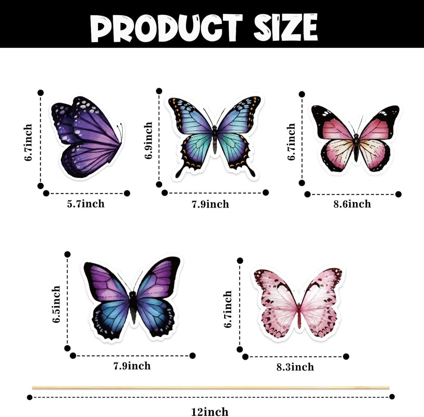 Beautiful Butterfly Centerpiece Sticks - Floral Baby Shower or Birthday Table Toppers - Butterfly Themed Gender Reveal Bridal Shower Party Decoration- Set of 15