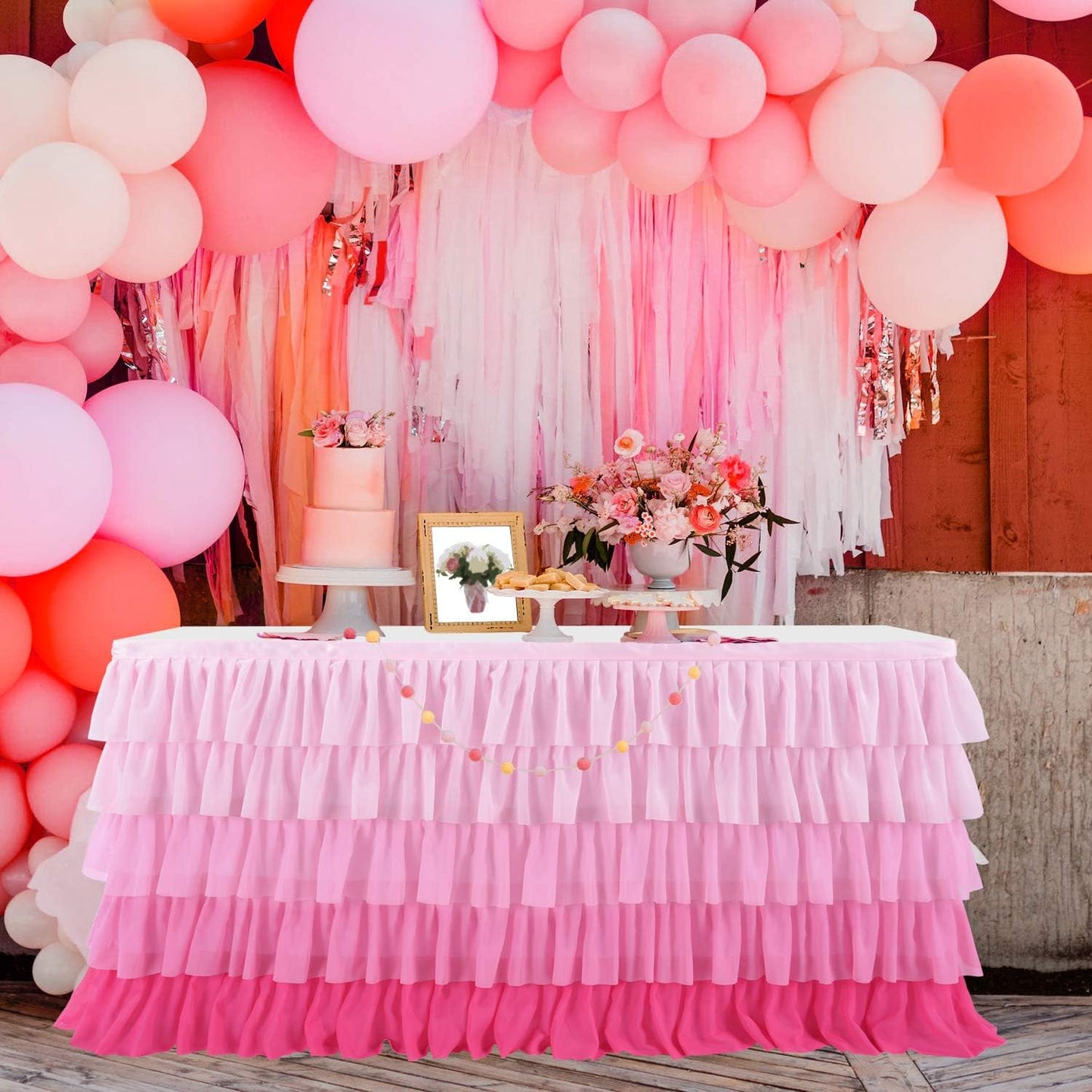 Pastel Rainbow Table Skirt Ruffle Party Tablecloth for Rectangle Table 6ft Birthday Party Baby Shower