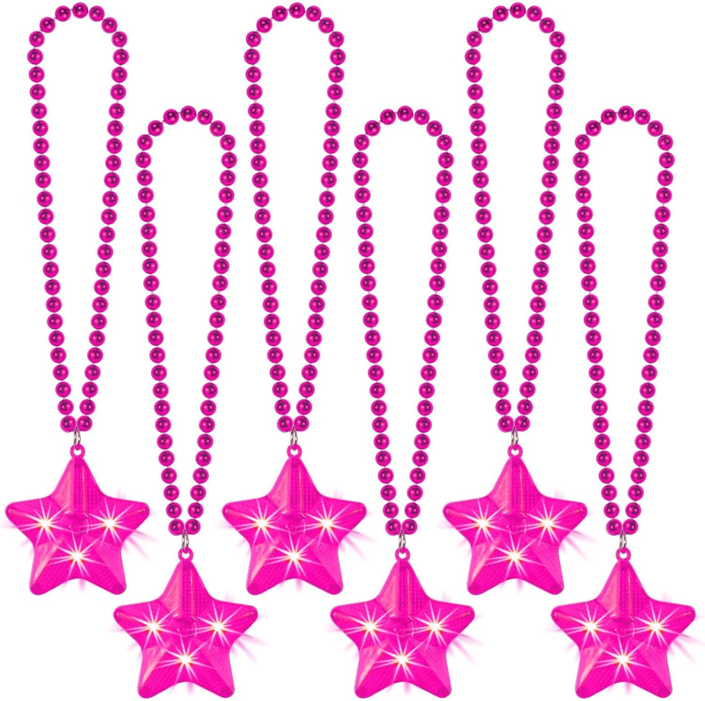 6 Pack Clear LED Glow Star Necklace Bulk Beaded Necklaces for Halloween Christmas Decorations Mardi Gras Party Favors